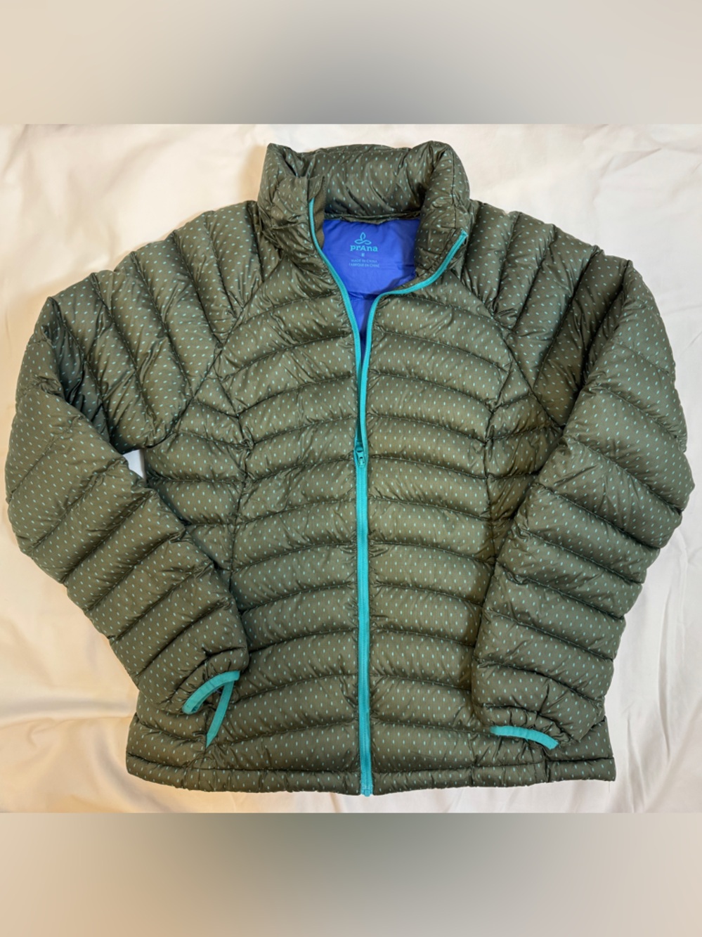 prAna Women’s Olive Green Dotted Down Puffer Jacket Size M